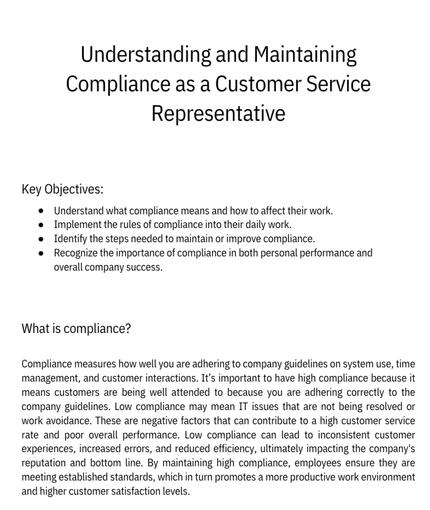 Understanding and Maintaining Compliance as a Customer Service Representative at Woof! Job Aid and Infographic